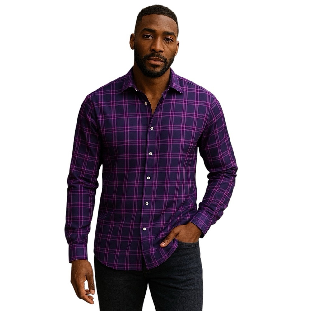 Tailorbyrd Men's Large Dark Purple Checkered ButtonUp Shirt